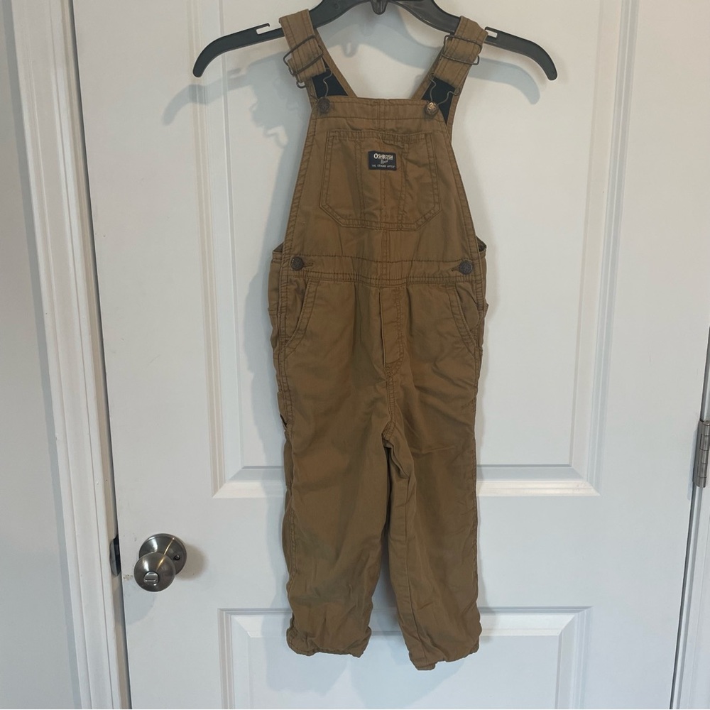 Oshkosh B’gosh tan lined adjustable overalls Child 4T EUC